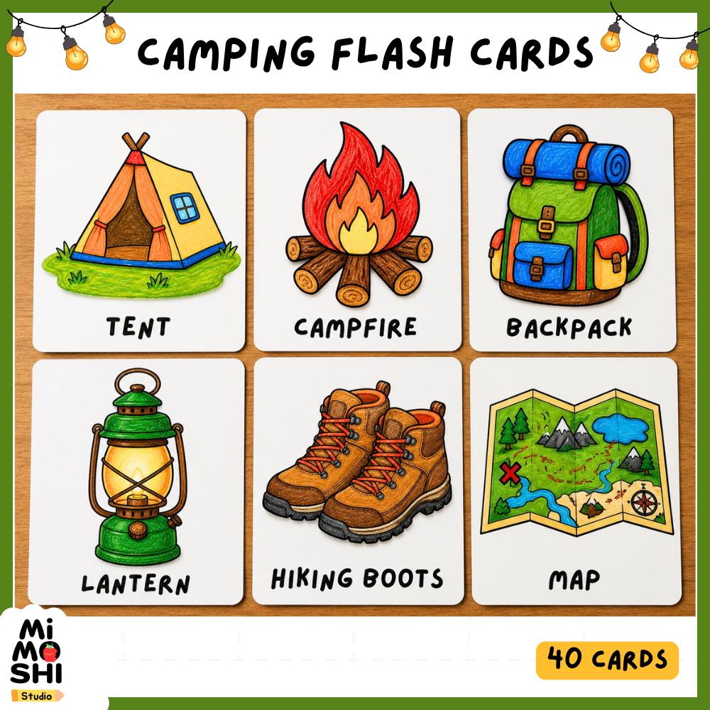 Motor Home Flash Card.pdf Camping Flash Cards for Kids Printable | Outdoor Adventure Vocabulary ...