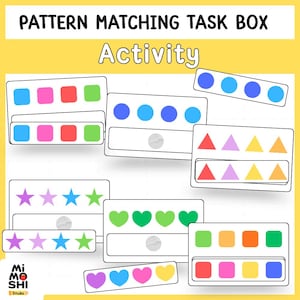 Pattern Matching Task Box Printable | Preschool Learning Activity | Cut and Paste Worksheet  | Toddler Busy Binder | Montessori Game