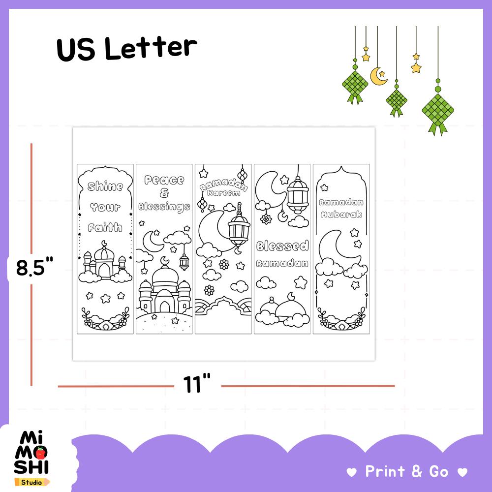 Ramadan Coloring Bookmarks Printable – Set of 5 Islamic Arts and Crafts ...