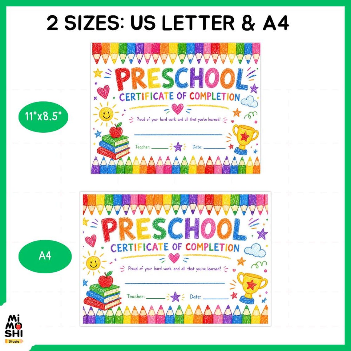 Preschool Certificate of Completion Crayon Style Printable, Kids ...