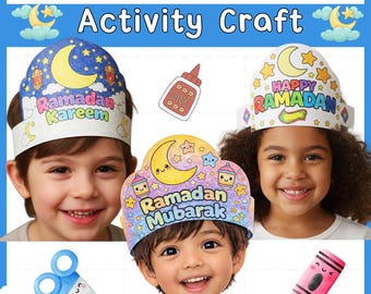 Créations artisanales de couronnes en papier pour le Ramadan | Bandeau islamique à colorier | Activité préscolaire sur la coupe et la couleur | Imprimez et partez