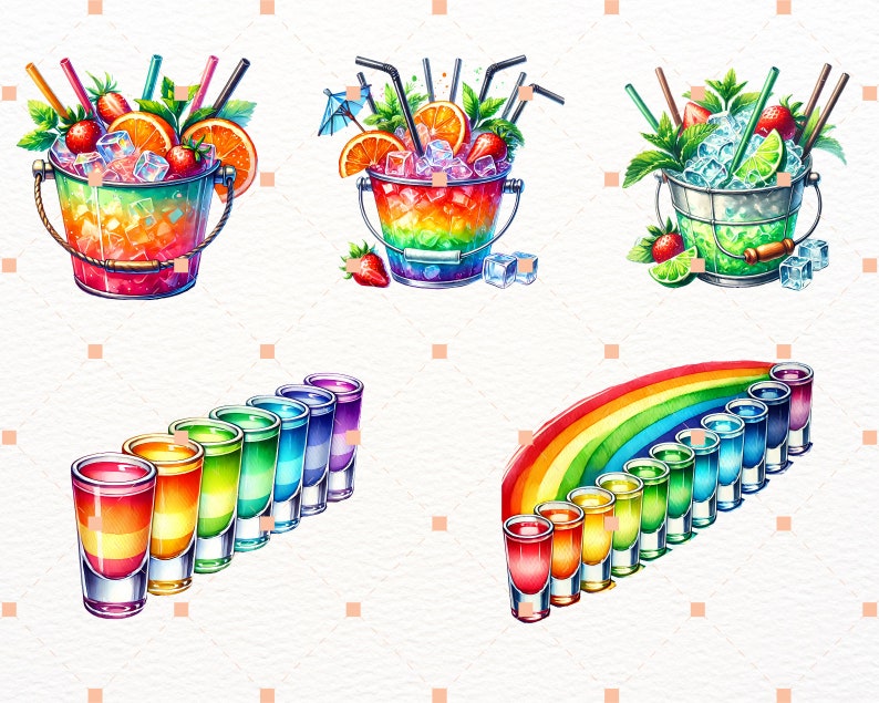 Summer drinks Watercolor Cocktail Clipart,Bundle PNG,Signature Cocktail Clipart, Drinks Clipart, Alcohol Drinks Clipart,Illustrations in PNG