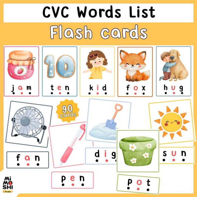 Cvc Colorful Objects CVC Words Flash Cards | Phonics Printable for Kindergarten & Preschool ...