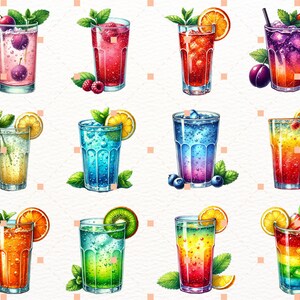 Summer drinks Watercolor Cocktail Clipart,Bundle PNG,Signature Cocktail Clipart, Drinks Clipart, Alcohol Drinks Clipart,Illustrations in PNG