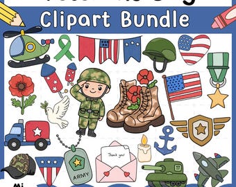 Veterans Day Clipart Bundle | 22 Hand-Drawn Military and Patriotic PNG