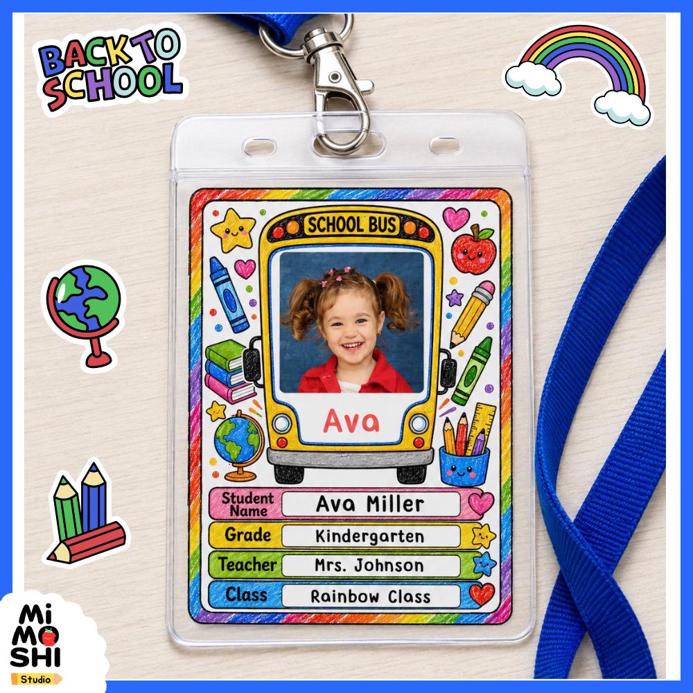 Student Tag Design Back to School Student Name Tag Template Canva Editable Lanyard Badge ...