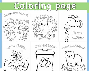 Disegni da colorare per la Giornata della Terra per bambini / 20 PDF stampabili / Attività ecologiche, riciclaggio, salva la Terra, schede didattiche per la scuola materna, disegni da colorare carini e facili