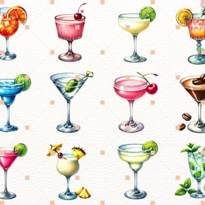 Summer drinks Watercolor Cocktail Clipart,Bundle PNG,Signature Cocktail Clipart, Drinks Clipart, Alcohol Drinks Clipart,Illustrations in PNG