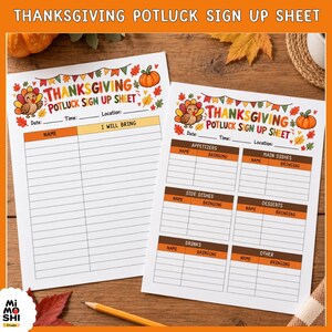 Thanksgiving Potluck Sign Up Sheet Printable, Fall Party Food List, Friendsgiving Dinner Sign Up Form, Classroom Potluck Planner PDF