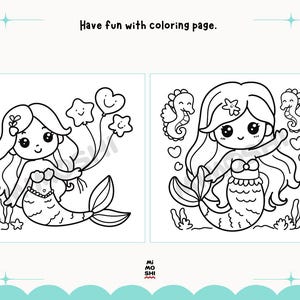 Cute Mermaid Coloring Pages | Printable Under the Sea Art Kawaii Ocean ...