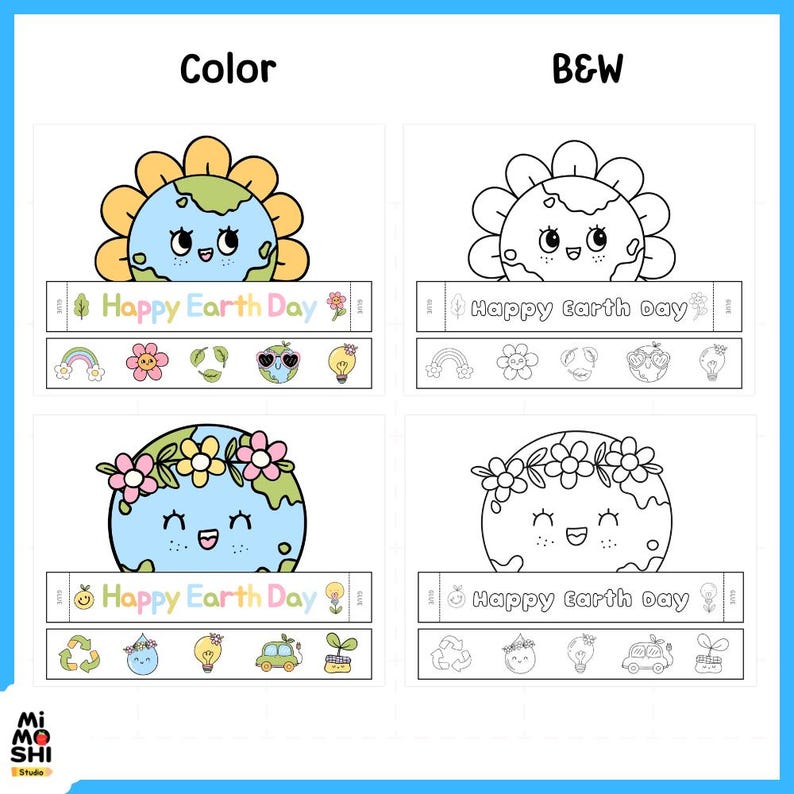 Earth Day Crown Craft Printable for Kids, Earth Day Headband Coloring ...