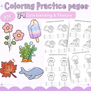 Coloring Practice pages Cute blending and Texture ,Blending and Shading, Practice Sheet | PDF Instant Download