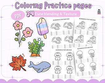 Coloring Practice pages Cute blending and Texture ,Blending and Shading, Practice Sheet | PDF Instant Download
