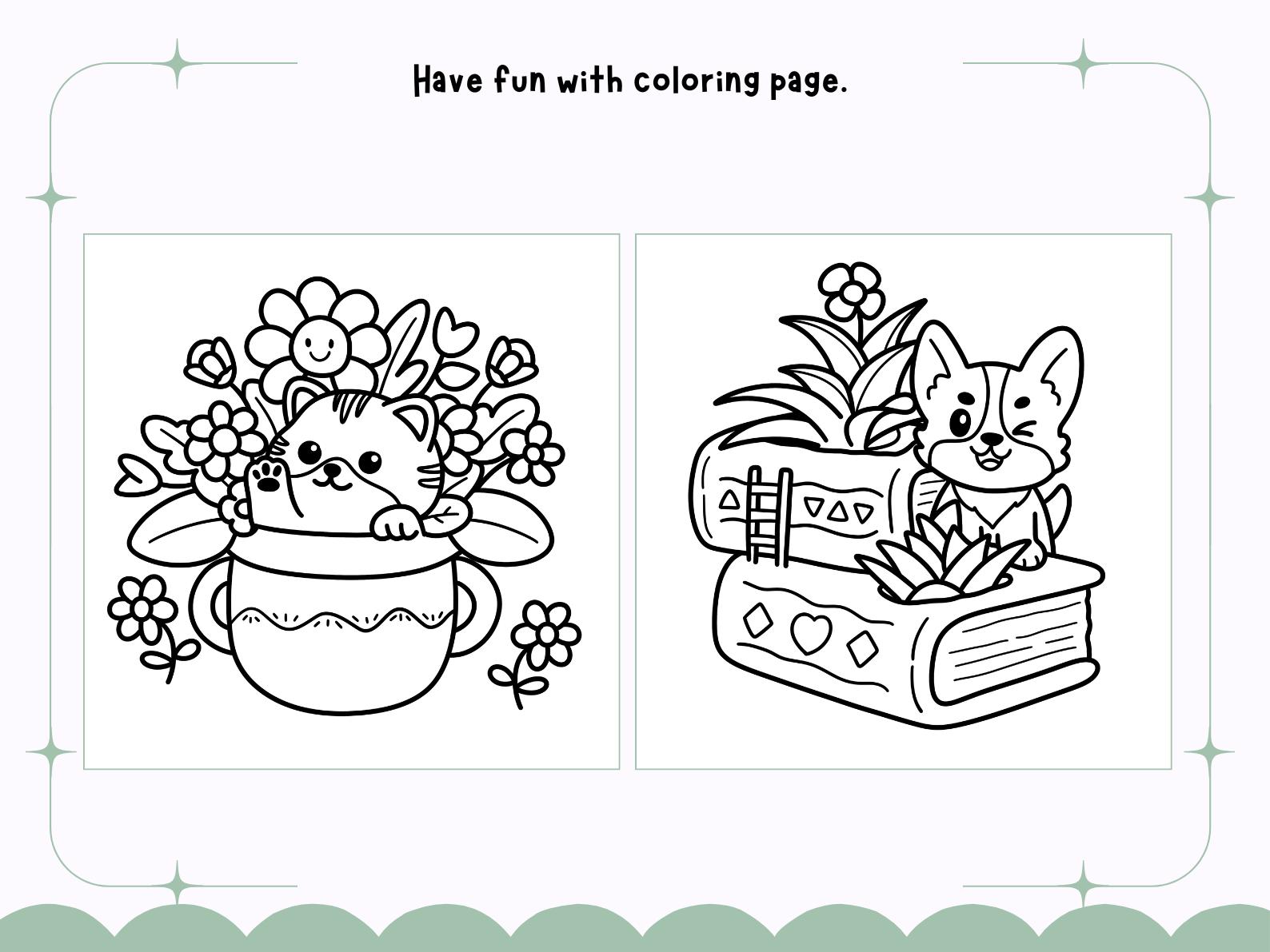 Cute Animal Pot Plant Coloring Pages | Easy Floral Designs (PNG + PDF ...