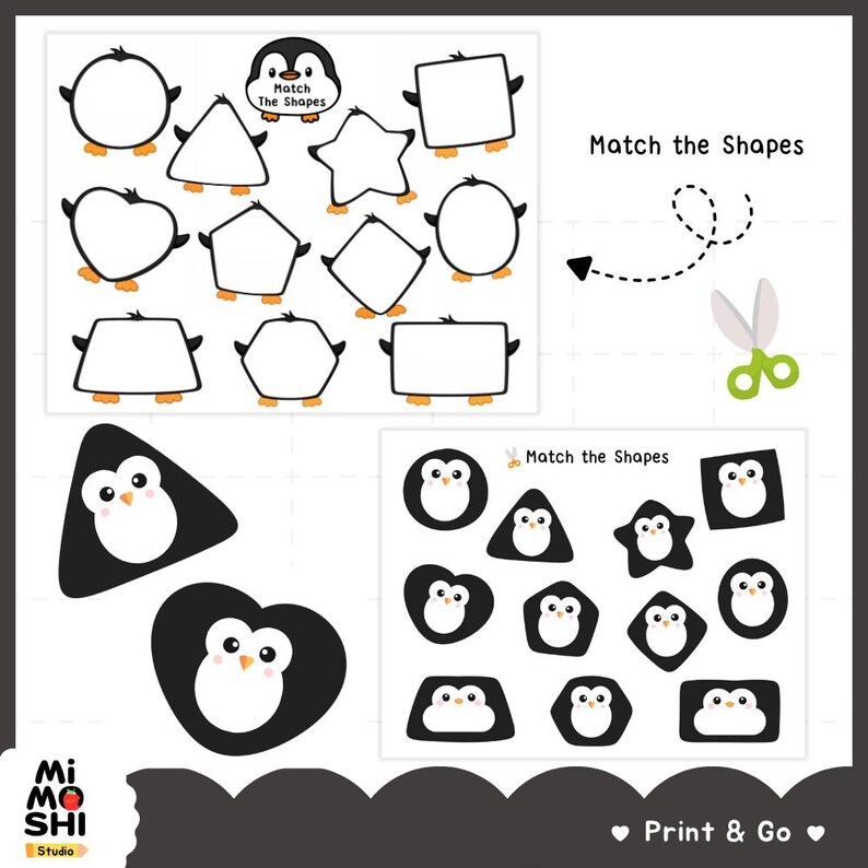 Penguin Match the Shapes | Cut and Paste Shape Matching Worksheets ...