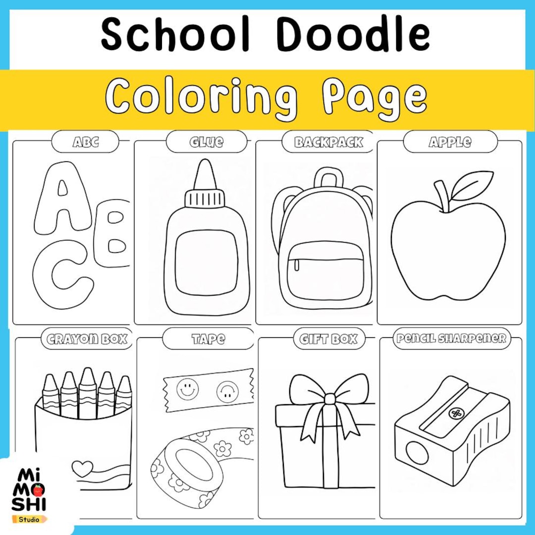 School Doodle Coloring Pages for Kids Printable Back to School Activity ...