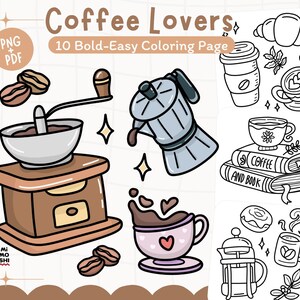Coffee Lovers Coloring Book: 10 Bold & Easy Pages (PNG + PDF)