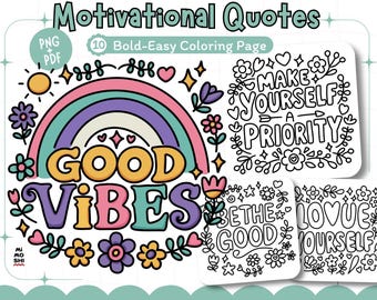 Motivational Quotes Coloring Book: Bold & Easy Designs (PNG + PDF)