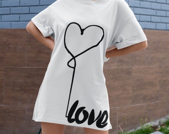 Womens White T-Shirt Dress love simple elegant minimalist