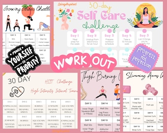30-Day Challenge Bundle Glutes, Thighs, Arms, HIIT, BONUS Self Care, Download Printable Fitness, Weight Loss, Self Improvement, Fitness
