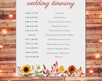 Fall Inspired Wedding Itinerary, PDF,PRINT, Edit, Floral,Digital