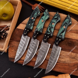 Handmade Damascus Steel Steak Knives Set, Kitchen Knives, Damascus Chef Set, BBQ Chef Set, Hand Forged Chef Knives, Anniversary Gift for MEN