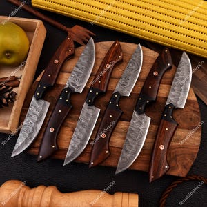 Hand Forged Damascus Steel Steak knives, BBQ Steak knife, Kitchen knives, Anniversary gift, Christmas Gift for MEN | The handmade Steak