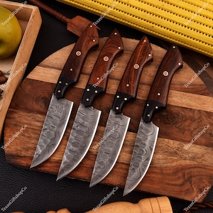 Hand Forged Damascus Steel Steak knives, BBQ Steak knife, Kitchen knives, Anniversary gift, Christmas Gift for MEN | The Custom made Steaks