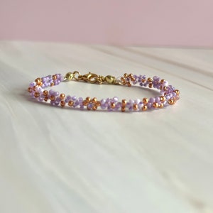 Lilac Spring Seed Beaded Bracelet