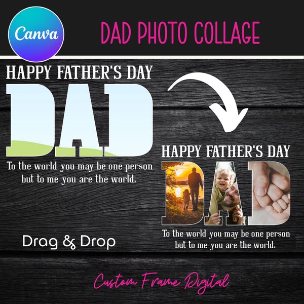 Father's Day Canva Frames, Best Dad Ever, DIY Gift for Dad, Daddy Design Element, Dad Est Drag and Drop Editable Canva Template