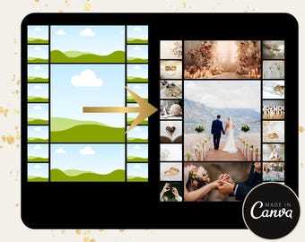 Photo Collage Template 11x8.5Inch, Unique Gift, Canva Frame Wedding, Custom Printable 80 Designs
