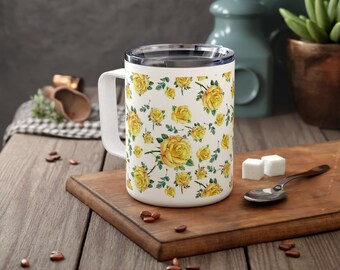 Texas Yellow Rose Insulated Coffee Mug, 10oz