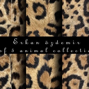 May include: Set of 5 animal collection patterns featuring a leopard print design in brown and black. The patterns are seamless and can be used for various creative projects.