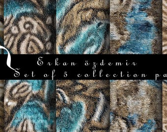 Collection of 5 patterns repeating real carpet texture with embossing effects
