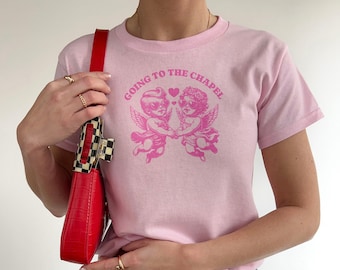Y2K Baby Tee, Bride Top, Cherub Shirt, 90s Crop Top, Going to the Chapel, Y2K Fashion, Bridal Baby Tee, Baby Tee Y2K