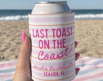 Ultimo brindisi sulla costa - Porta lattine per addio al nubilato a righe costiere - Regali per damigelle a tema sirena "Ultimo tuffo"