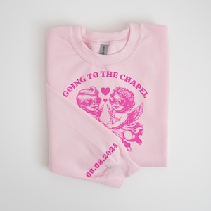 Personalized Bride Sweatshirt Going to the Chapel Custom Wifey Sweatshirt Cherub Shirt Gift for Newly Engaged Future Mrs Crewneck