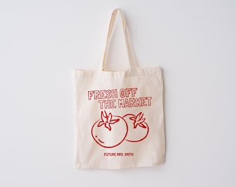 Personalized Bride Tote Bag Custom Wedding Tote Bachelorette Gift Tomato Girl Market Bag Summer Tote Future Mrs Bridal Shower Favor