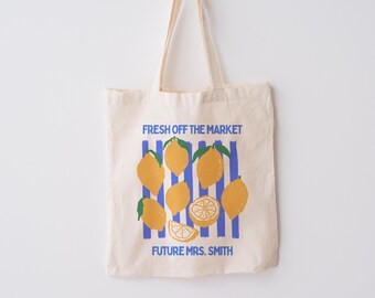 Fresh Off the Market Bachelorette Italian Summer Lemon Tote Bag Amalfi Coast Cotton Canvas Gift for Bride  Shopping Bag Reusable Beach Tote