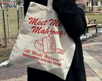 Mahjong Enthusiast Tote Bag, Cotton Canvas Bag for Game Nights, Eco-Friendly Shopper, Fun Gift for Friends, Casual Everyday Use