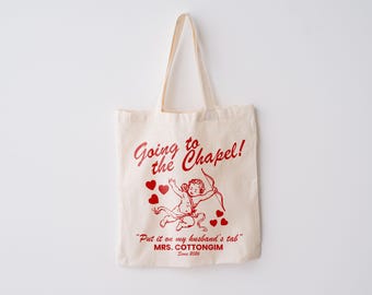 Bride Tote, Going to the Chapel, Personalized Cotton Canvas Bag for Wedding, Bridal Shower Gift, Custom Bride Tote Bag, Wedding Day Tote,