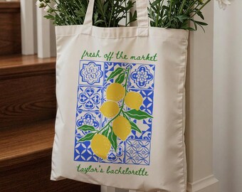 Fresh Off the Market Bachelorette Tote Personalized Gift For Bride Lemon Italian Summer Italy Bachelorette Beach Bag Custom Bridal Fashion