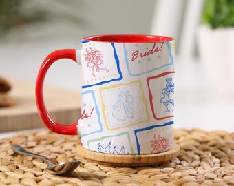 Bride Mug – Italian Summer Wedding Gift, Doodle Style Pastel Mug for Bride, Bachelorette Coffee Cup, Personalized Engagement Gift Idea