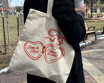 Born to Read Forced to Work Tote Bag: Book Lover Gift