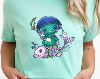 Kawaii Kappa (monstruo mítico japonés) Hunter Riding Fish camiseta, Yokai japonés, cosas lindas Japón, regalo único para cumpleaños