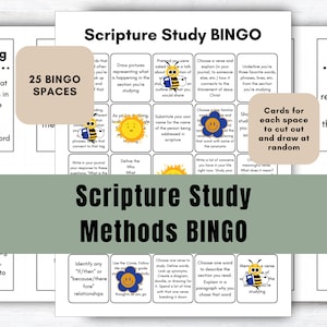 Scripture Study Methods BINGO | Scripture Games | Come Follow Me | LDS Young Women | LDS Young Men | Seminary Study | Doctrinal Mastery