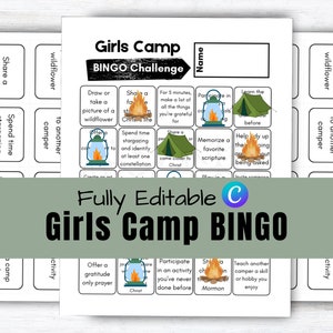 Editable Girls Camp BINGO | Girls Camp Game | LDS Young Women Camp | LDS Girls Camp