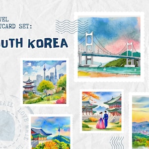 Lot de 6 cartes postales de voyage en Corée - Téléchargement numérique | Modèle imprimable)