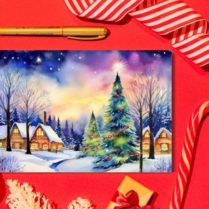 Pueblo navideño de invierno: postal navideña / temporada festiva (descarga digital / plantilla imprimible)