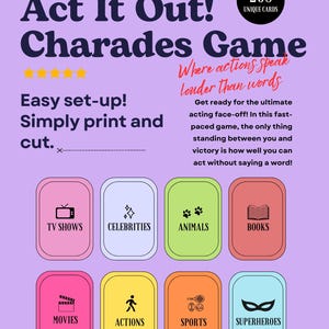 Act It Out! Charades Party Game | 208 Unique Printable Cards | Fun ...